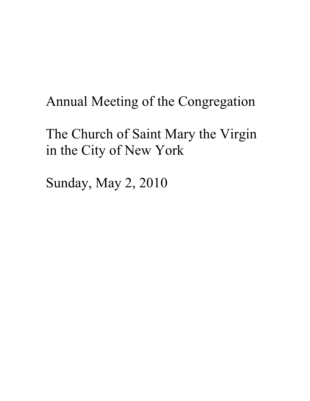 Annual Meeting of the Congregation