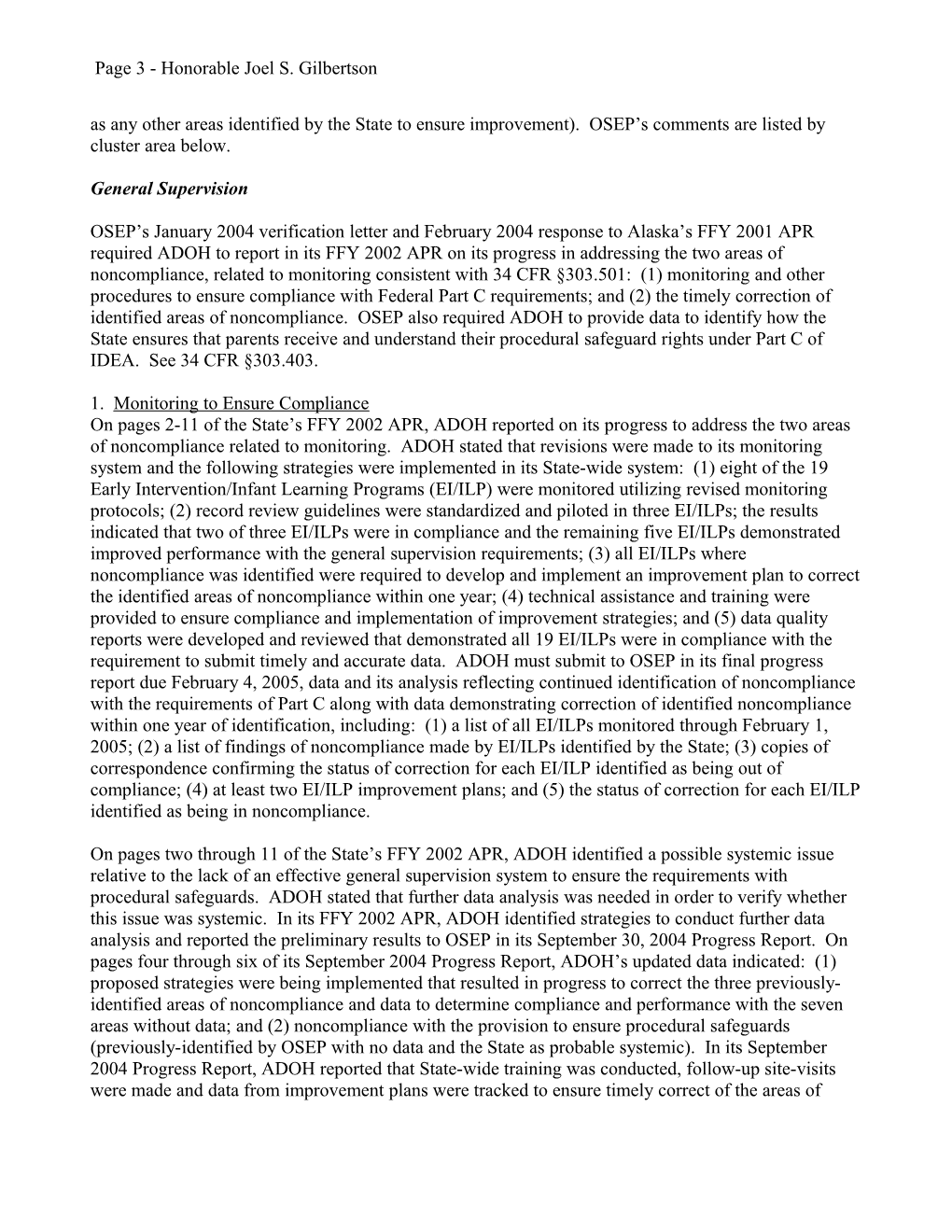 Alaska Part C APR Letter, 2002-2003 (MS Word)