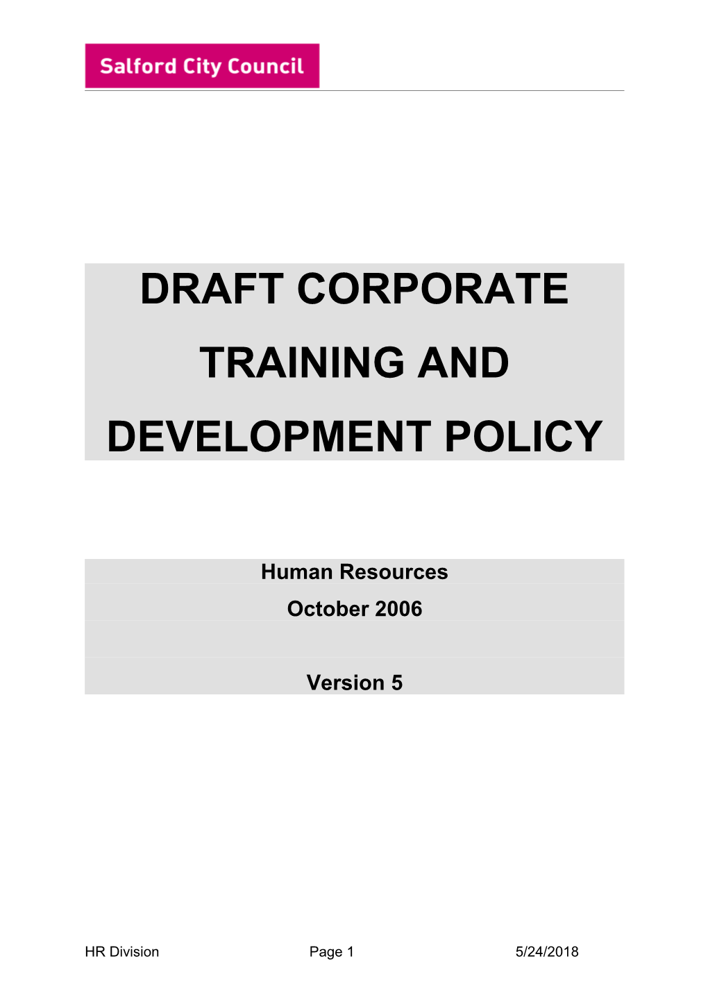 Draft Corporate Training and Development Policy