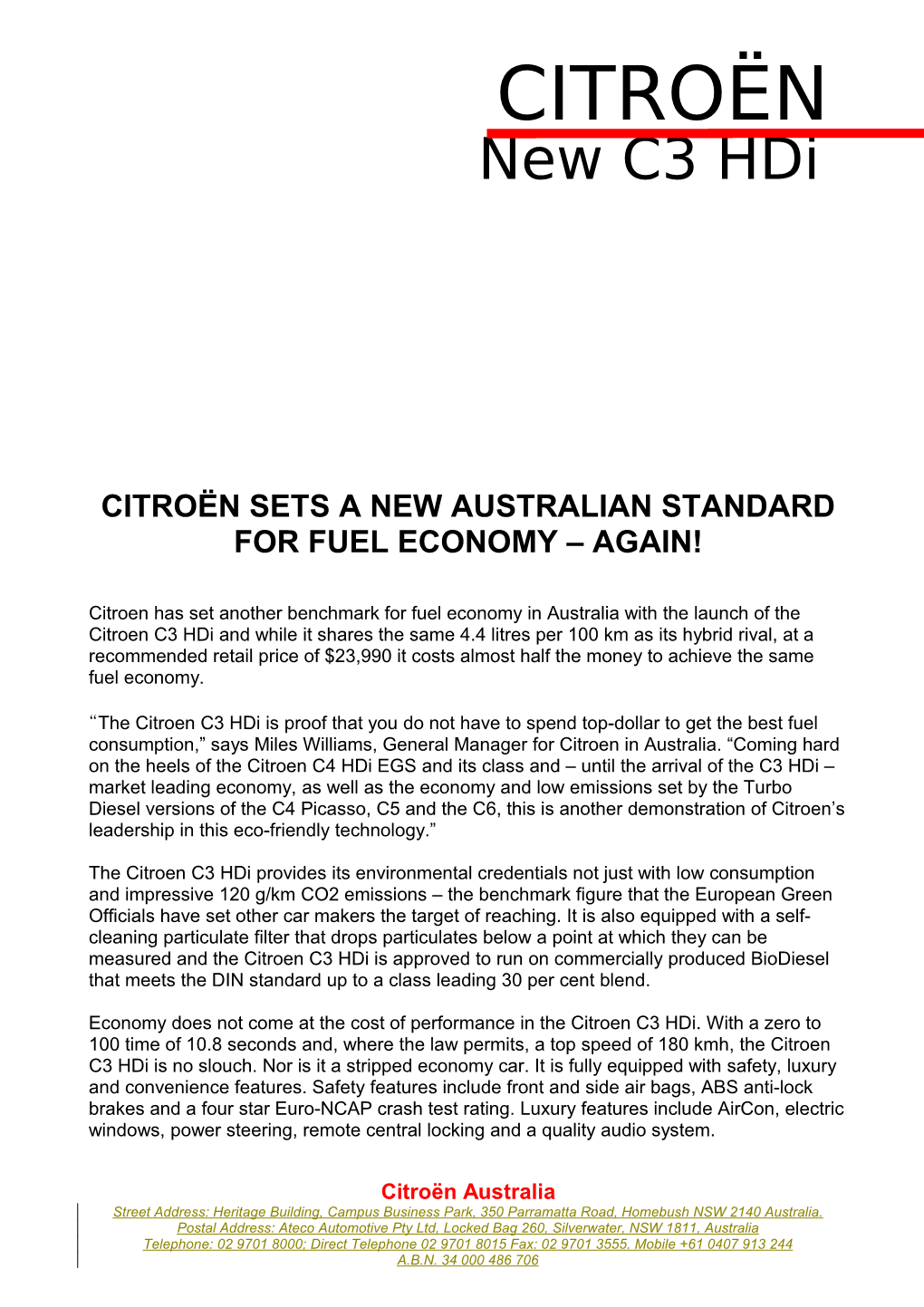 Citroën Sets a New Australian Standard for Fuel Economy Again!