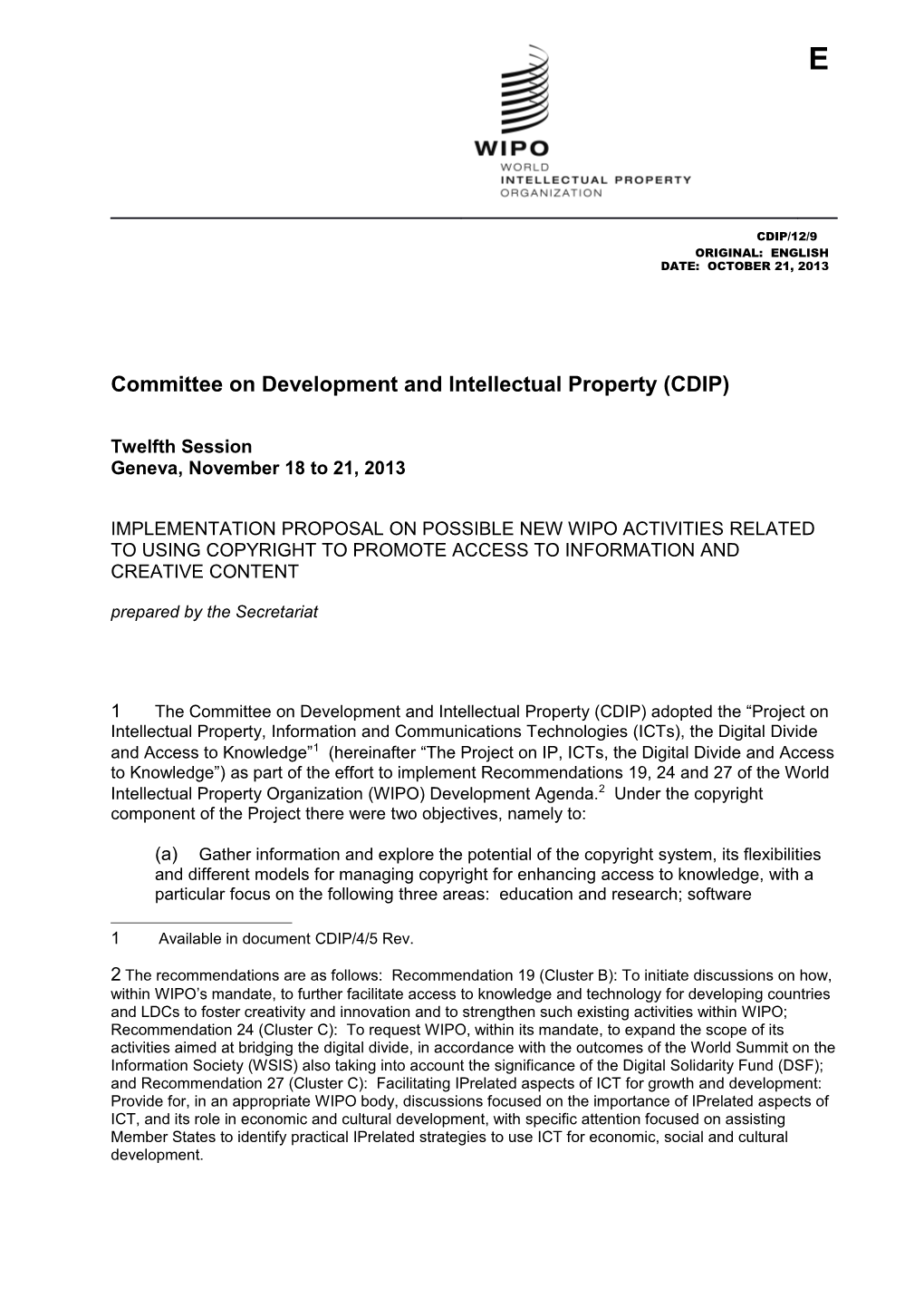 Committee on Development and Intellectual Property (CDIP) s6