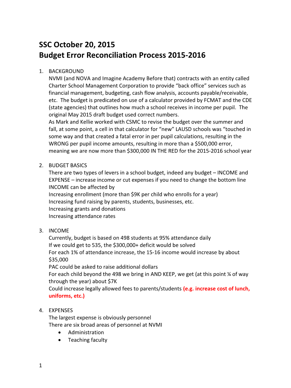 Budget Error Reconciliation Process 2015-2016