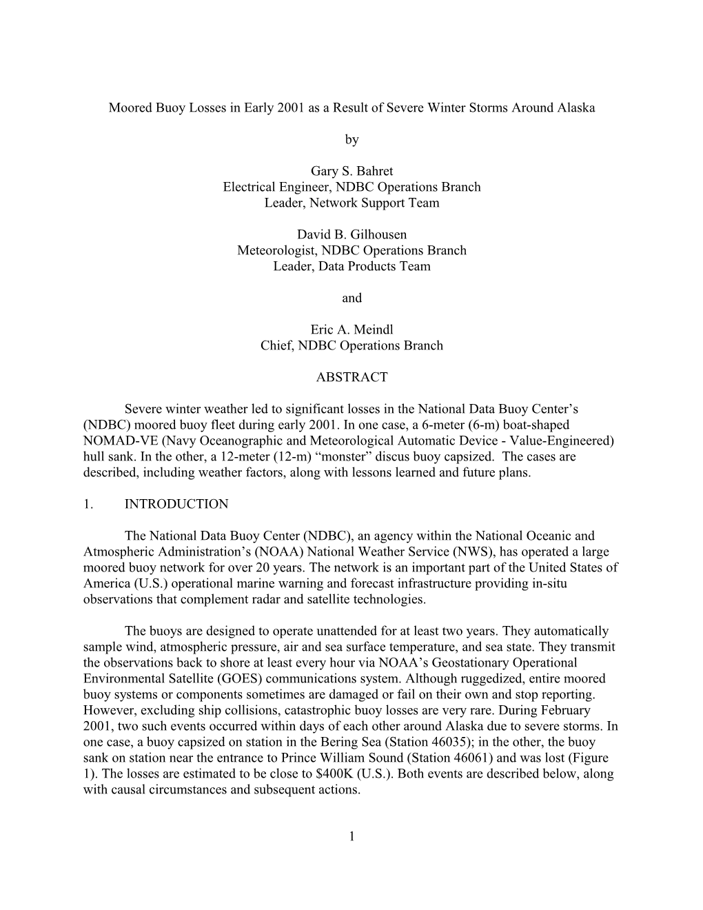 Moored Buoy Losses in Early 2001 As a Result of Severe Winter Storms Around Alaska