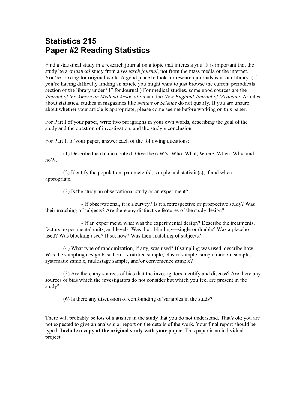Paper #2 Reading Statistics