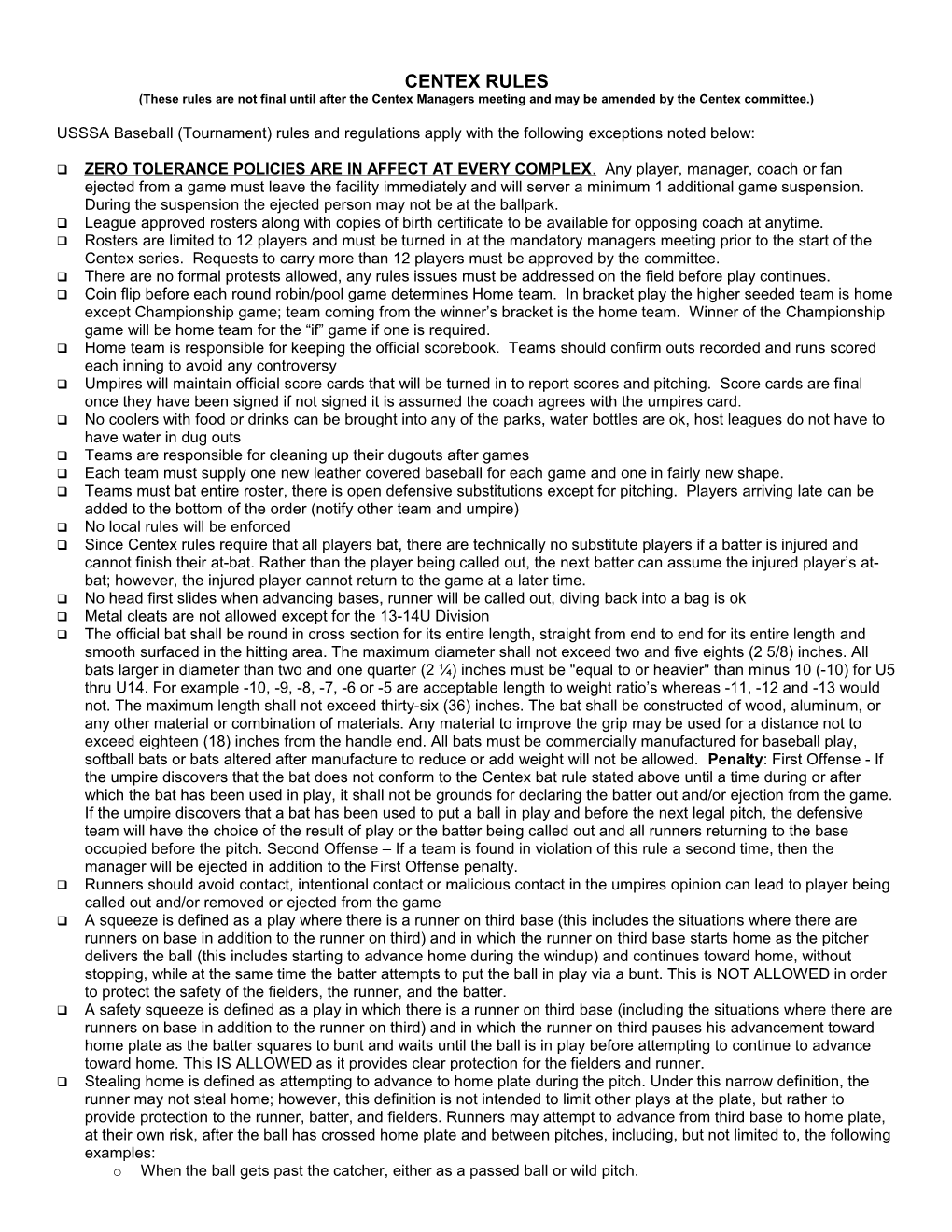 2009 Centex Information and Rules