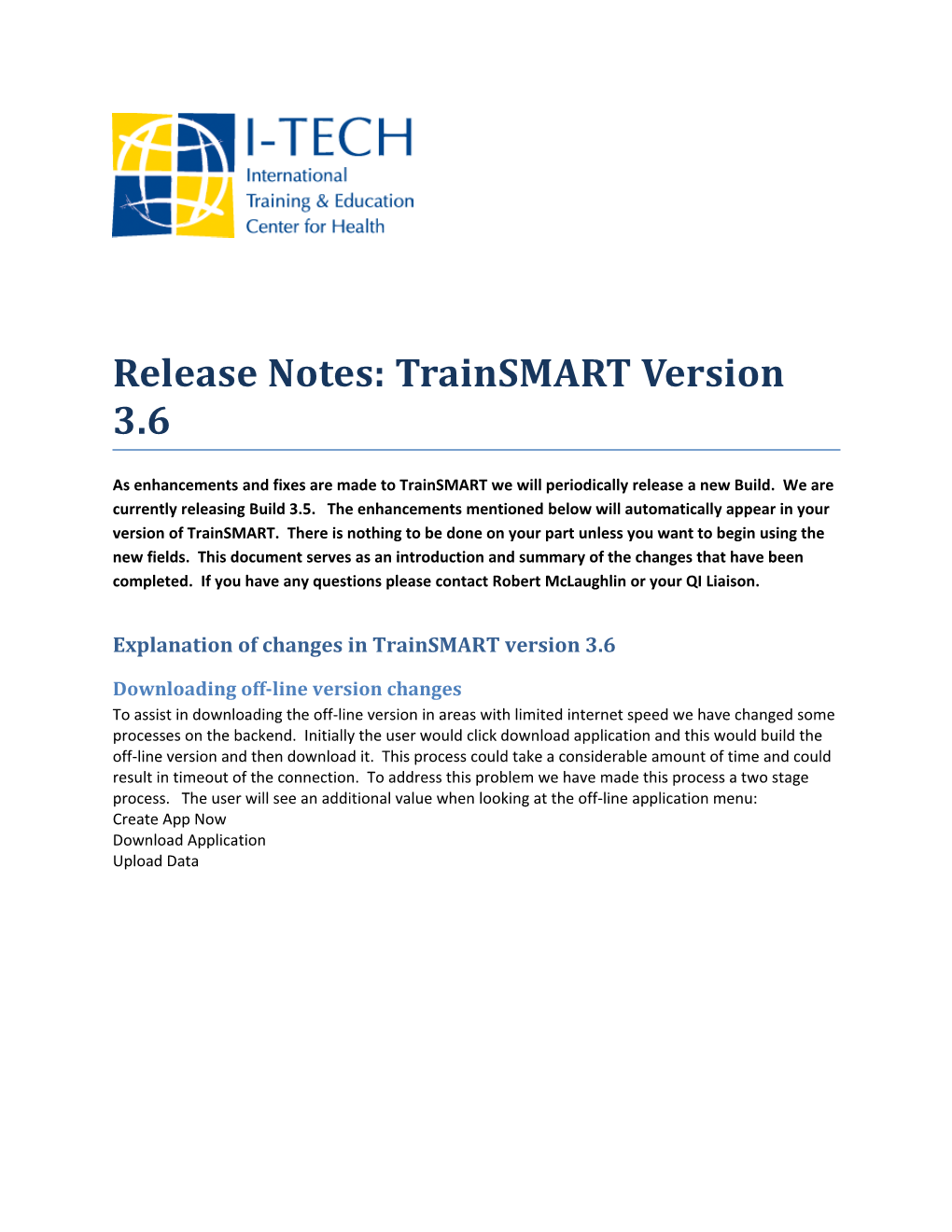 Explanation of Changes in Trainsmart Version 3.6