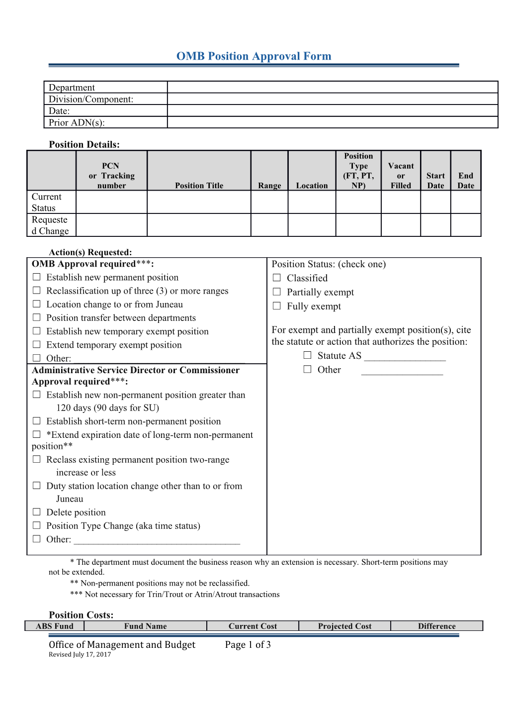 OMB Position Approval Form