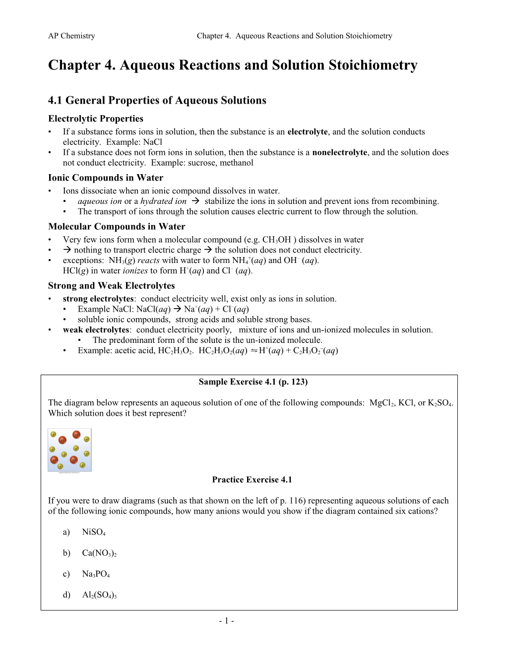 Chapter 4. Aqueous Reactions and Solution Stoichiometry