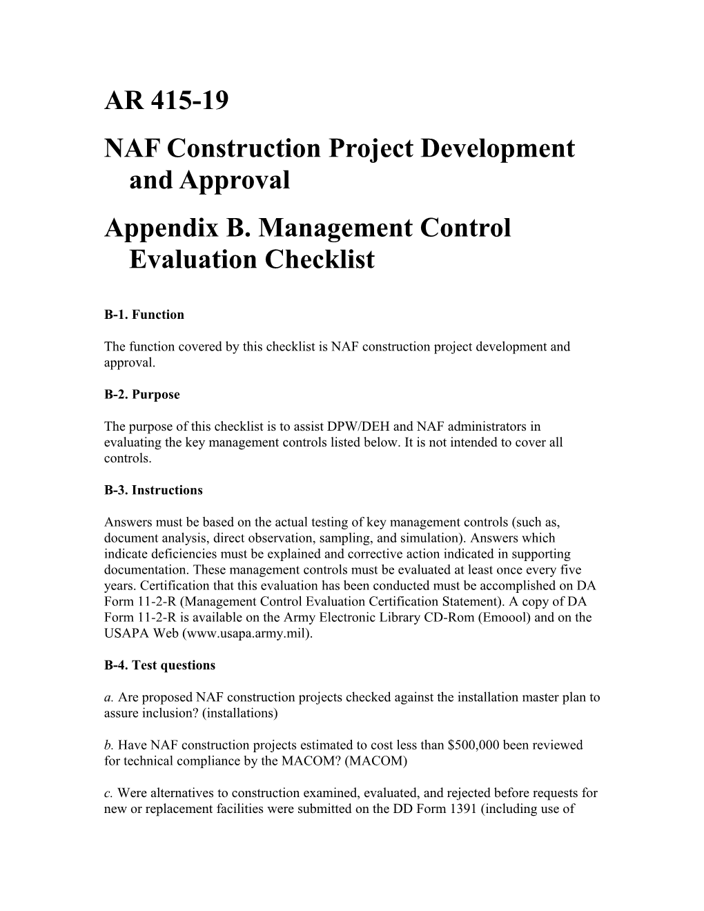 NAF Construction Project Development and Approval