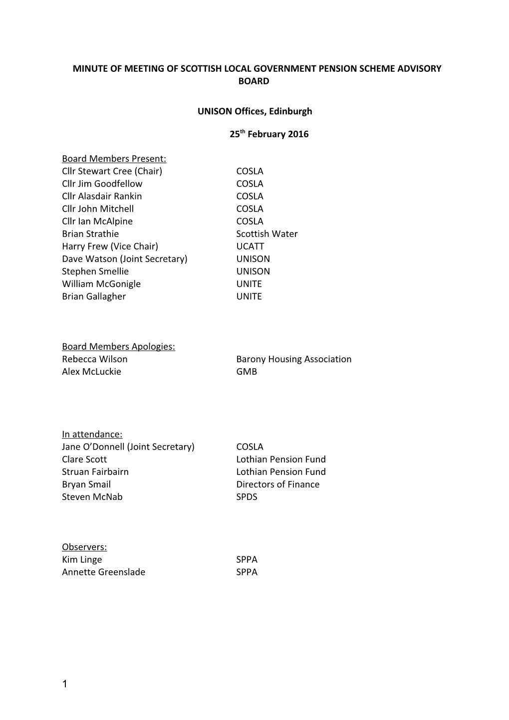 Minute of Feb Meeting