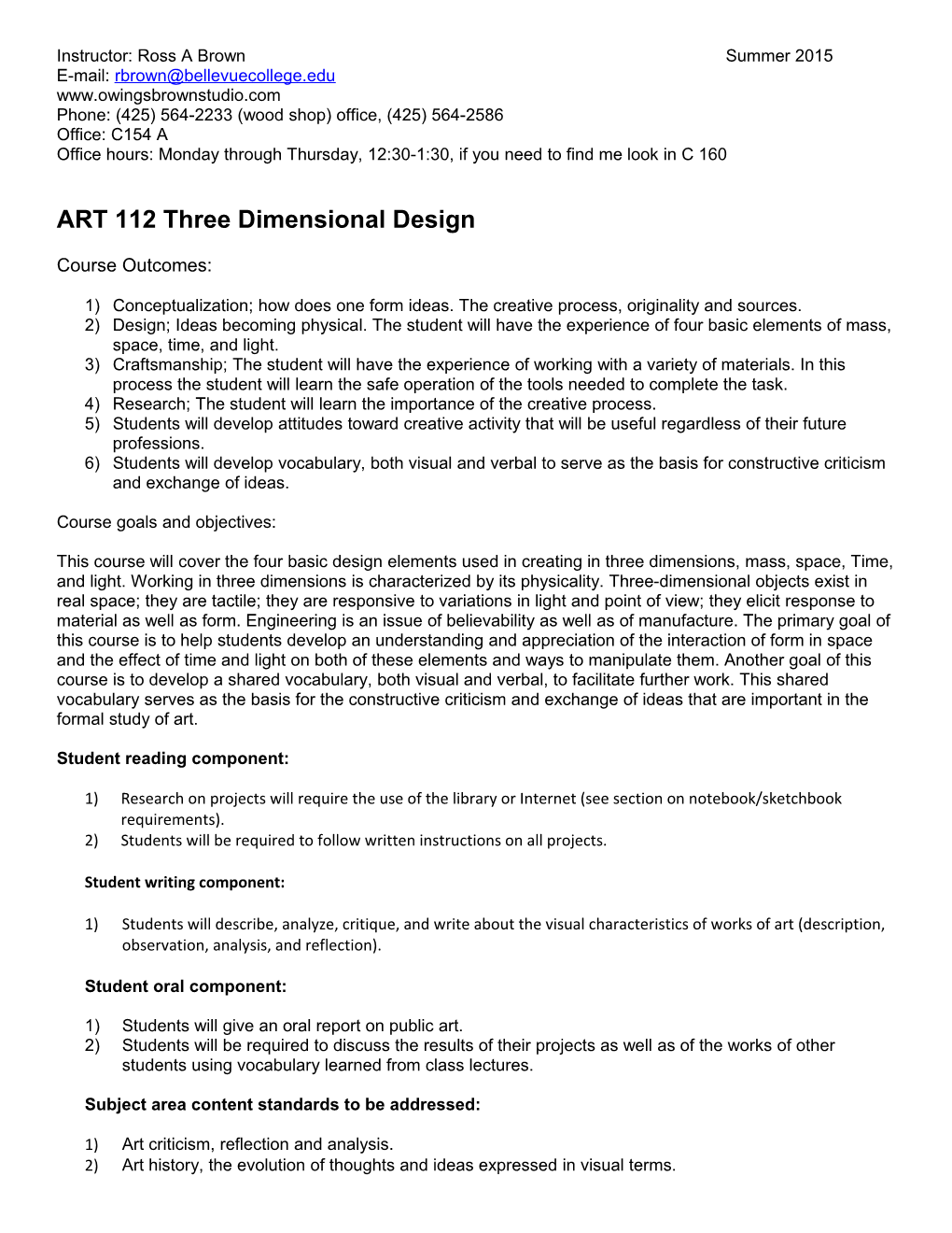 ART 112 Three Dimensional Design