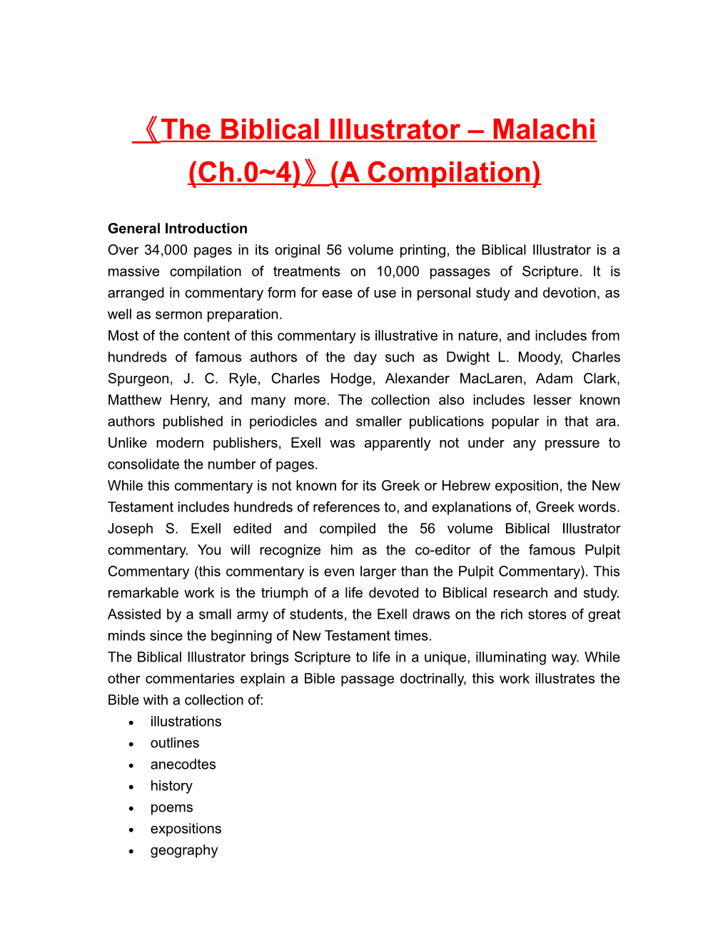 The Biblical Illustrator Malachi (Ch.0 4) (A Compilation)