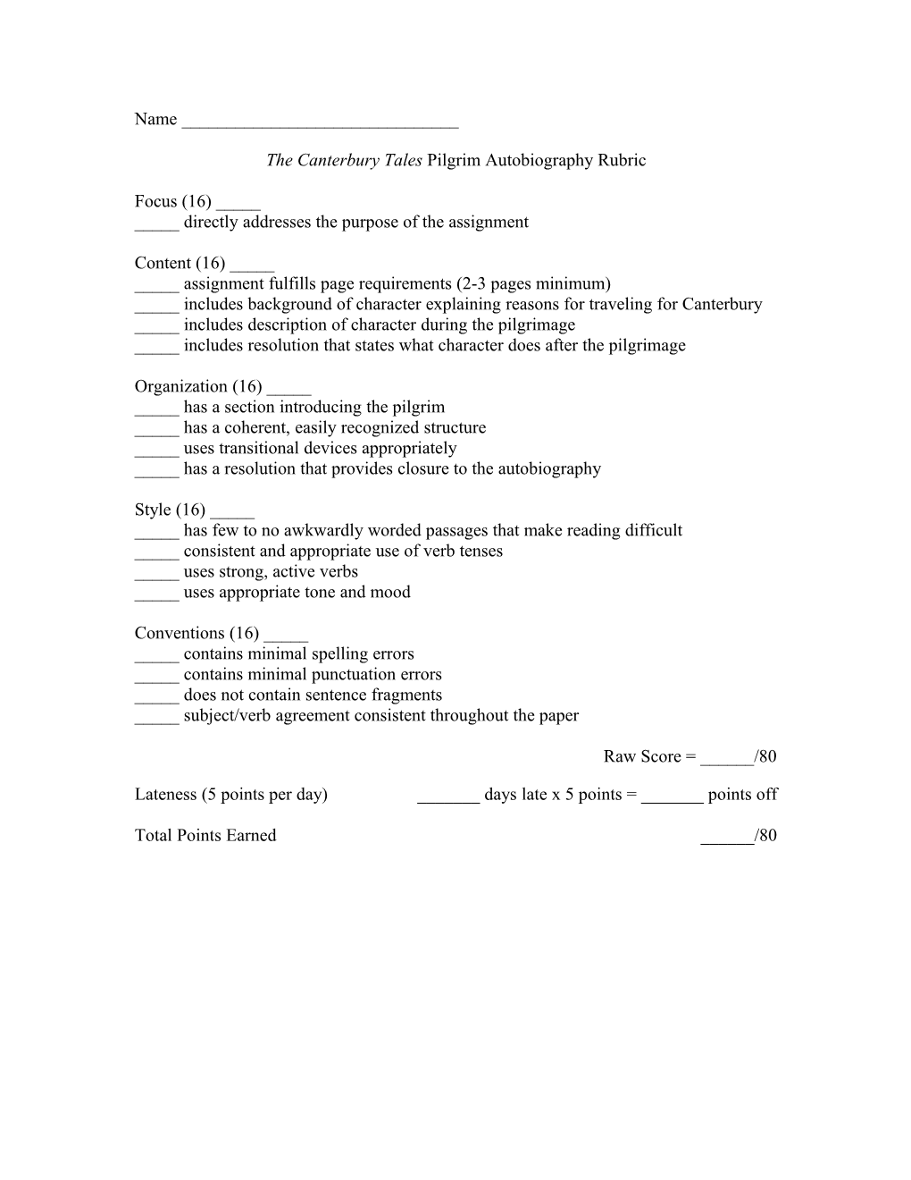 The Canterbury Tales Pilgrim Autobiography Rubric