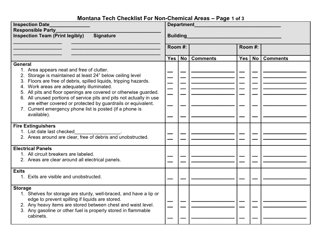 Montana Tech Checklist for Non-Chemical Areas Page 1 of 3
