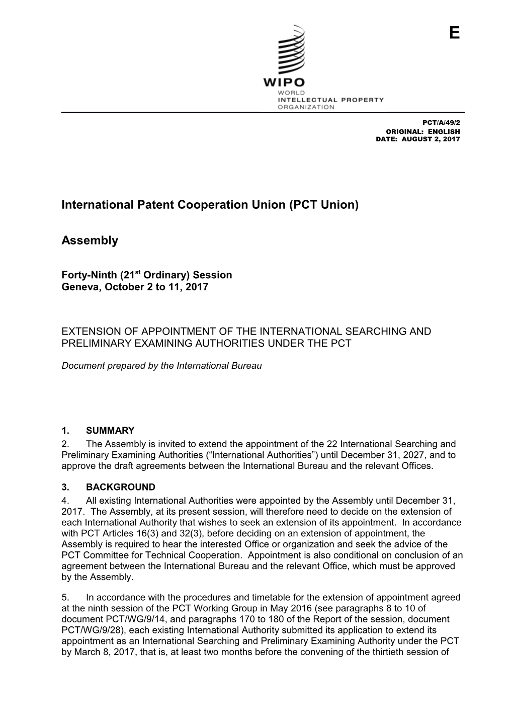 International Patent Cooperation Union (PCT Union) s3