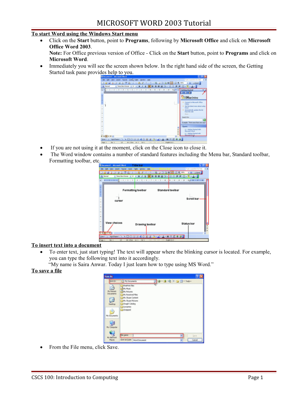 To Start Word Using the Windows Start Menu