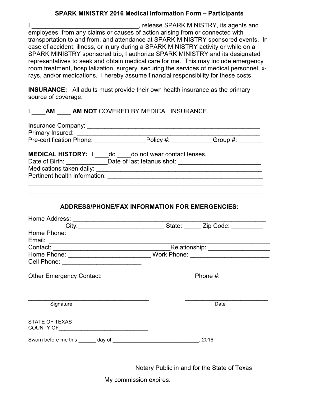 PARKWAYHILLS 2005 Medical Release Form – Sponsors