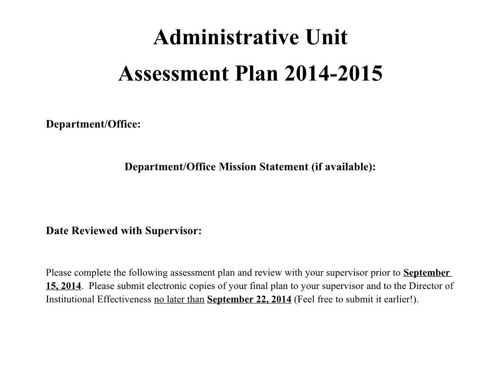 Assessment Plan 2014-2015