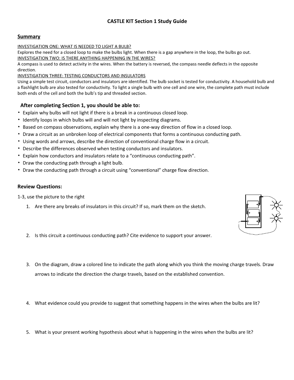 CASTLE KIT Section 1 Study Guide