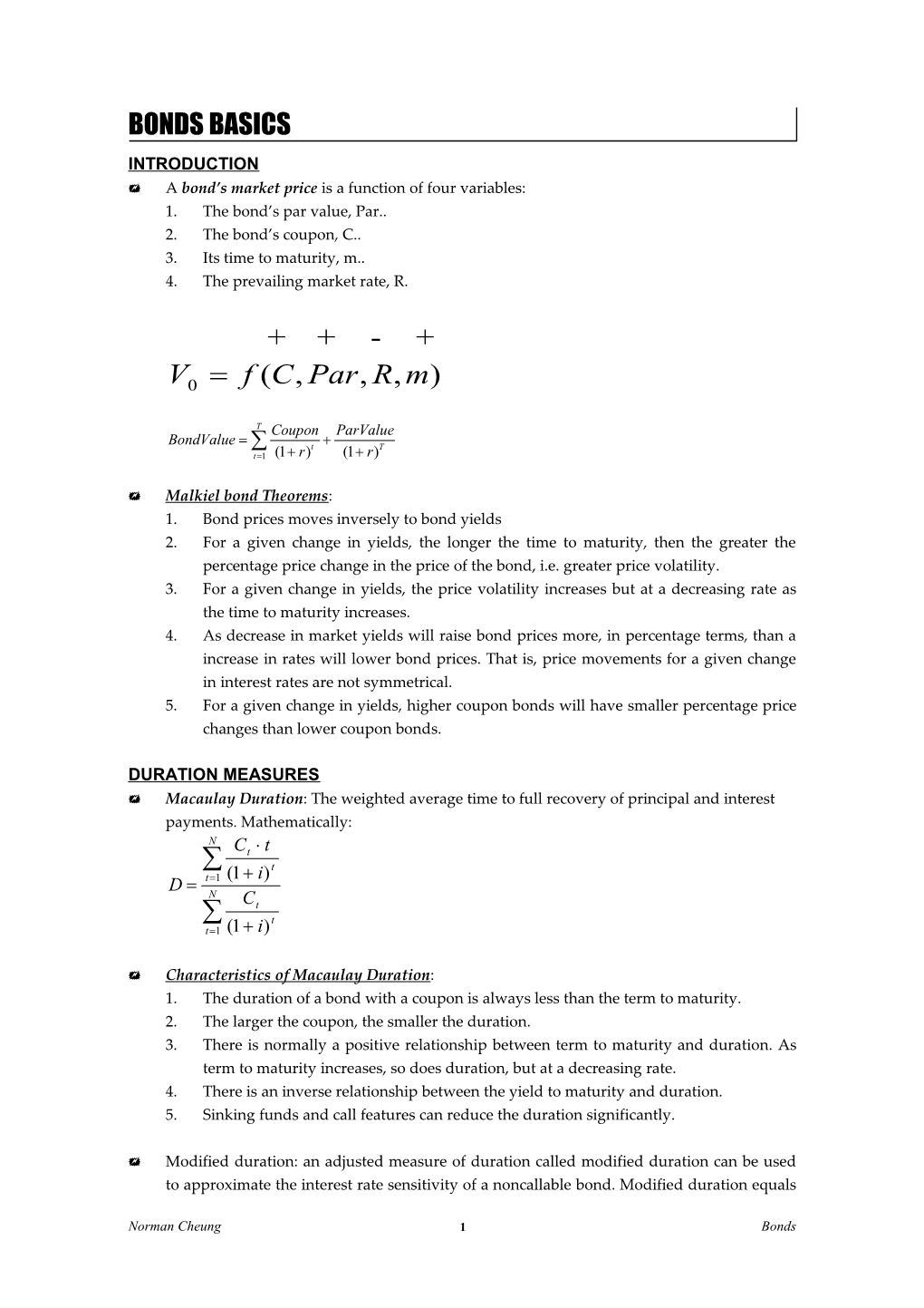 + a Bond S Market Price Is a Function of Four Variables