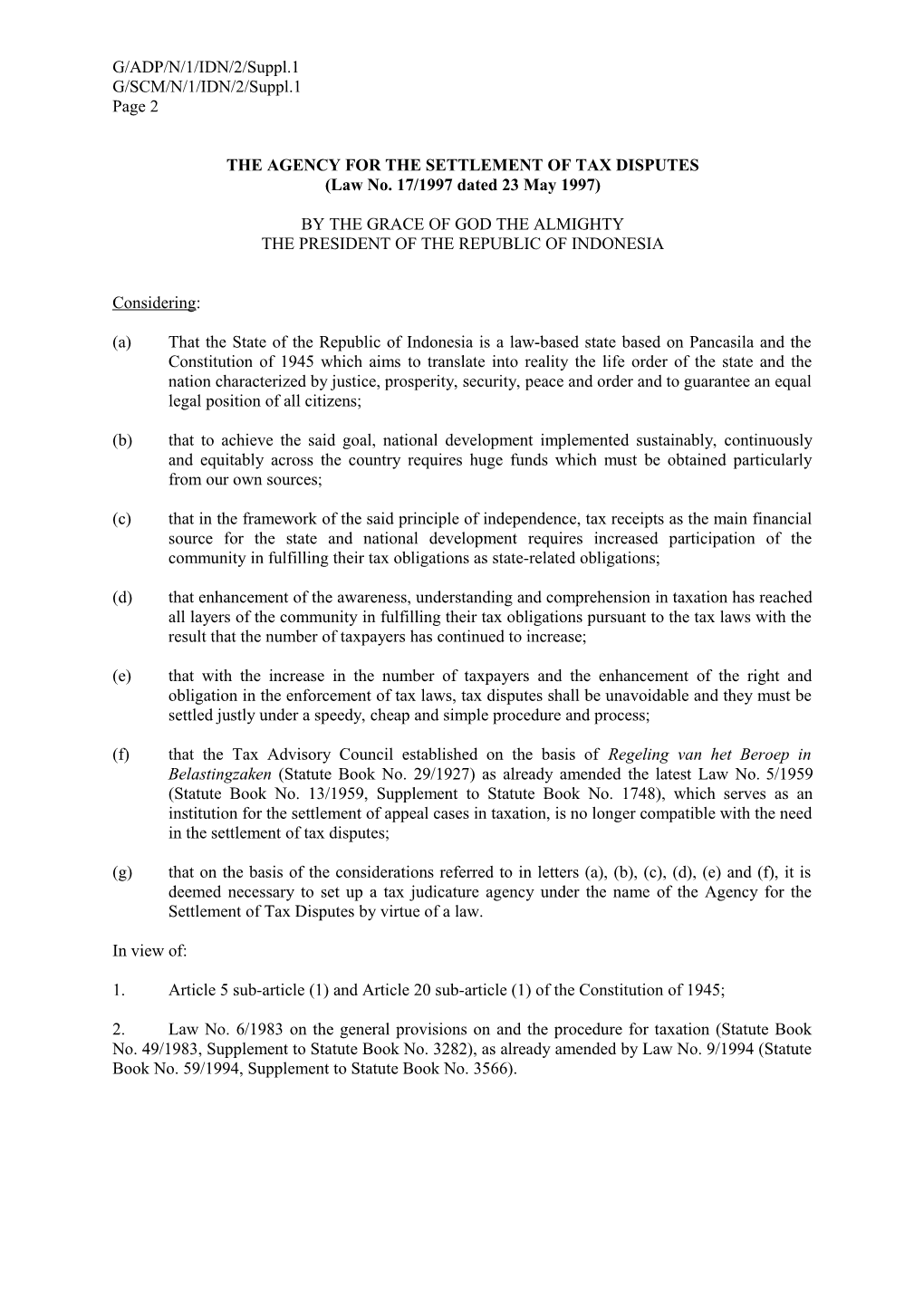 Notification of Laws and Regulations