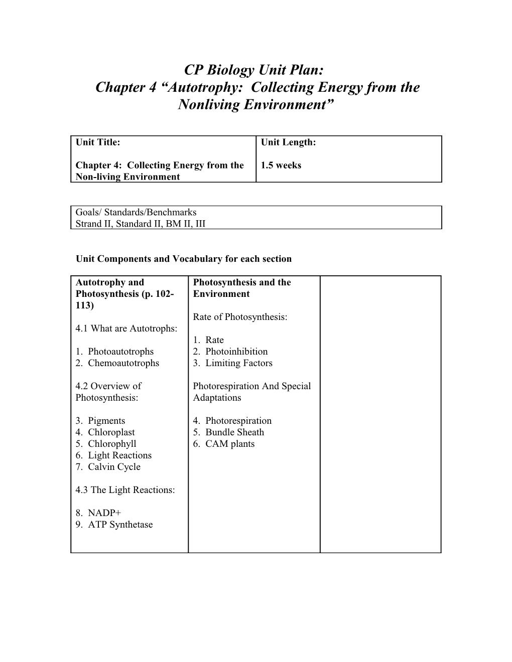 Chapter 4 Autotrophy: Collecting Energy from the Nonliving Environment