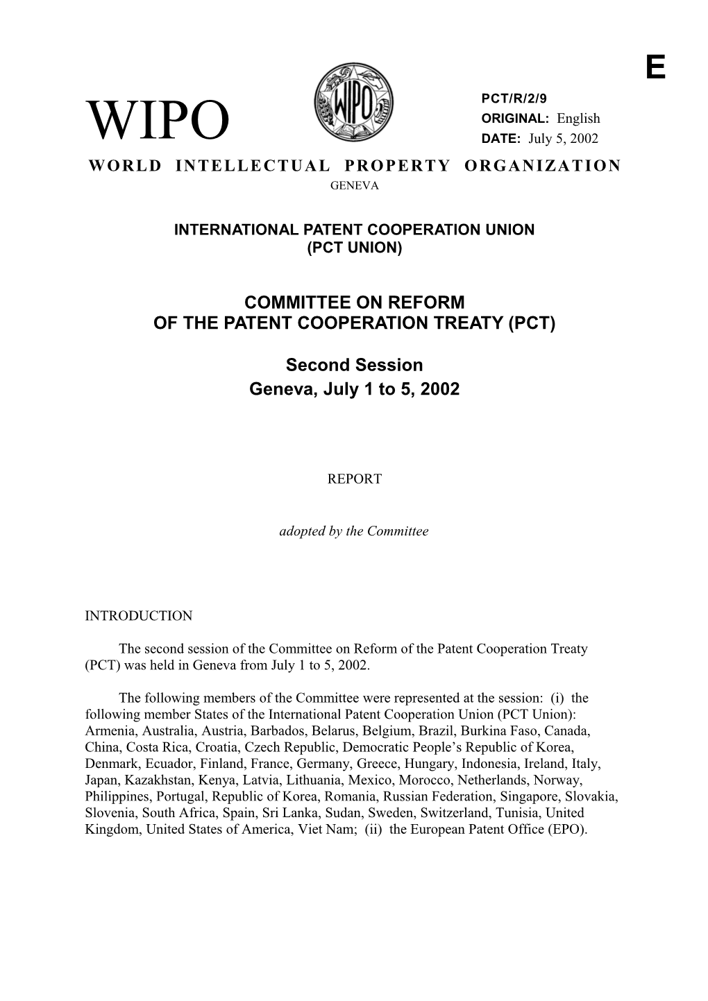 Committee on Reform of the Patent Cooperation Treaty (PCT)