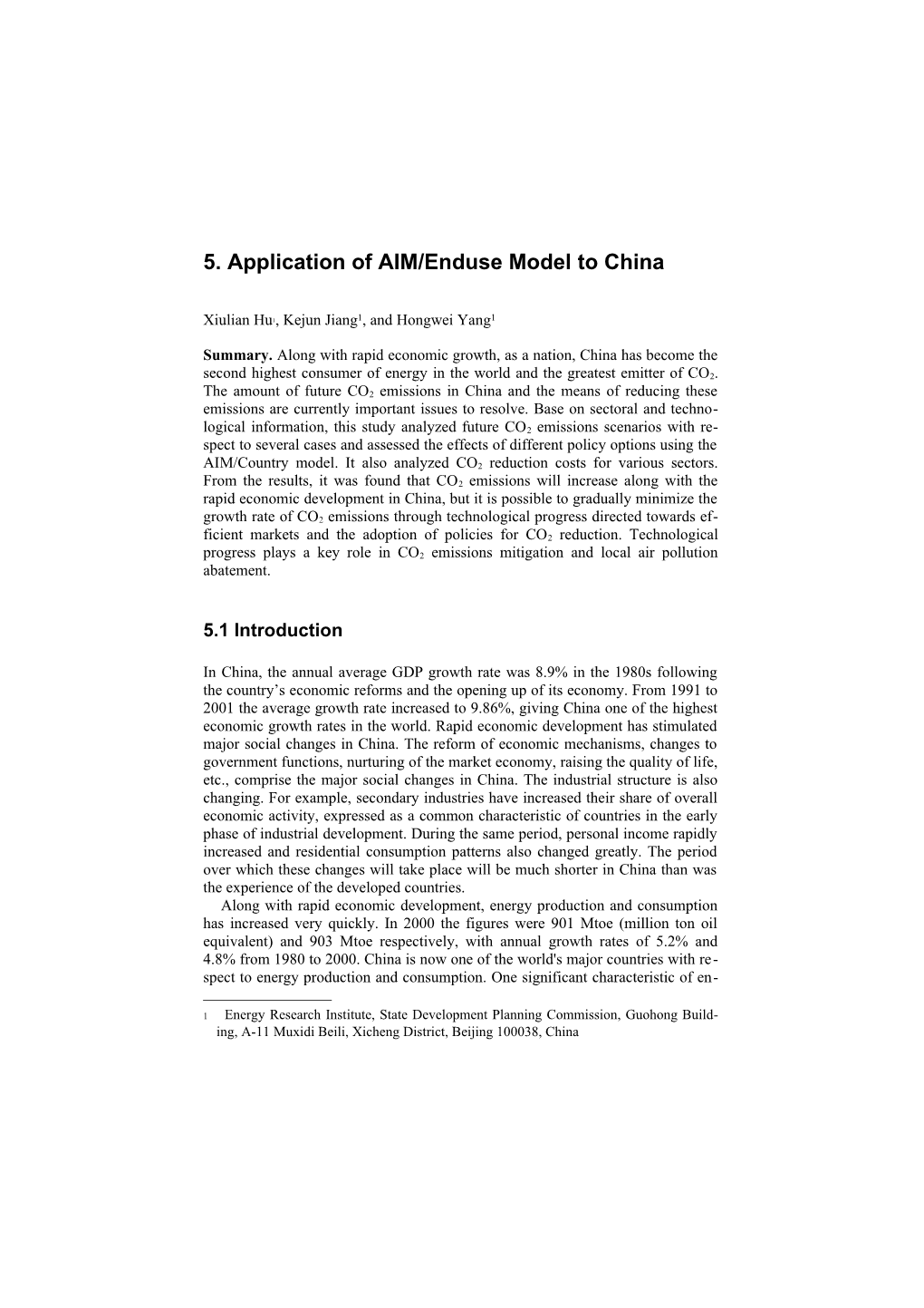 5. Application of AIM/Enduse Model to China