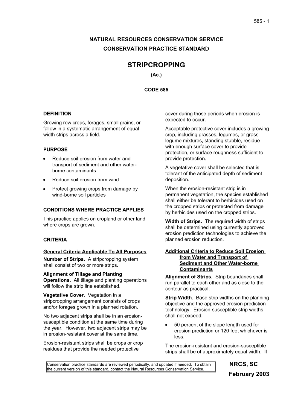 Contour Stripcropping National Practice Standard