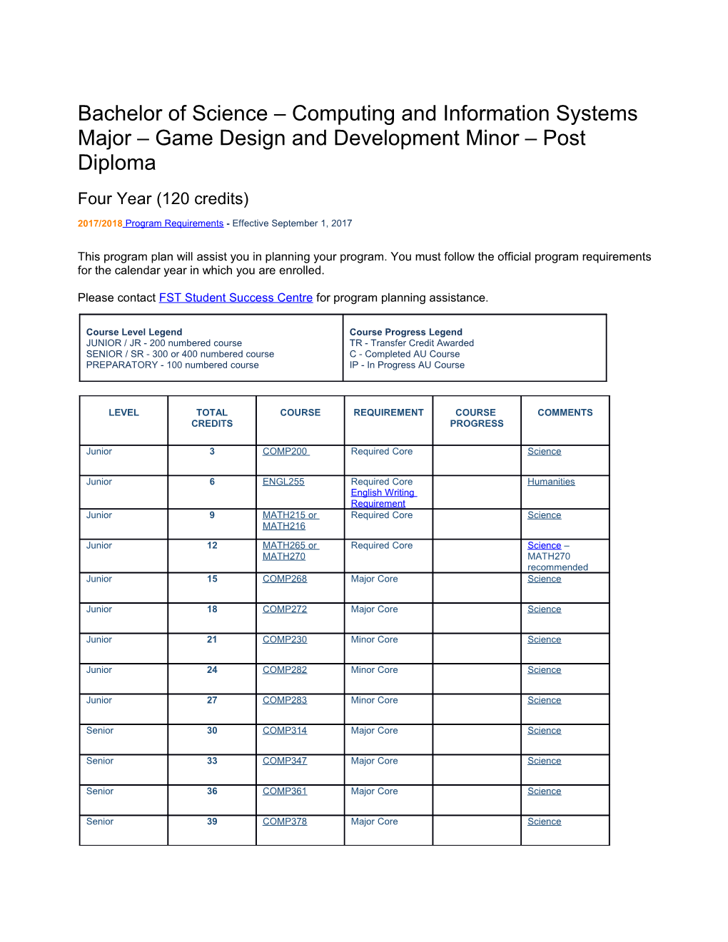 Bachelor of Science Computing and Information Systems Major Game Design and Development