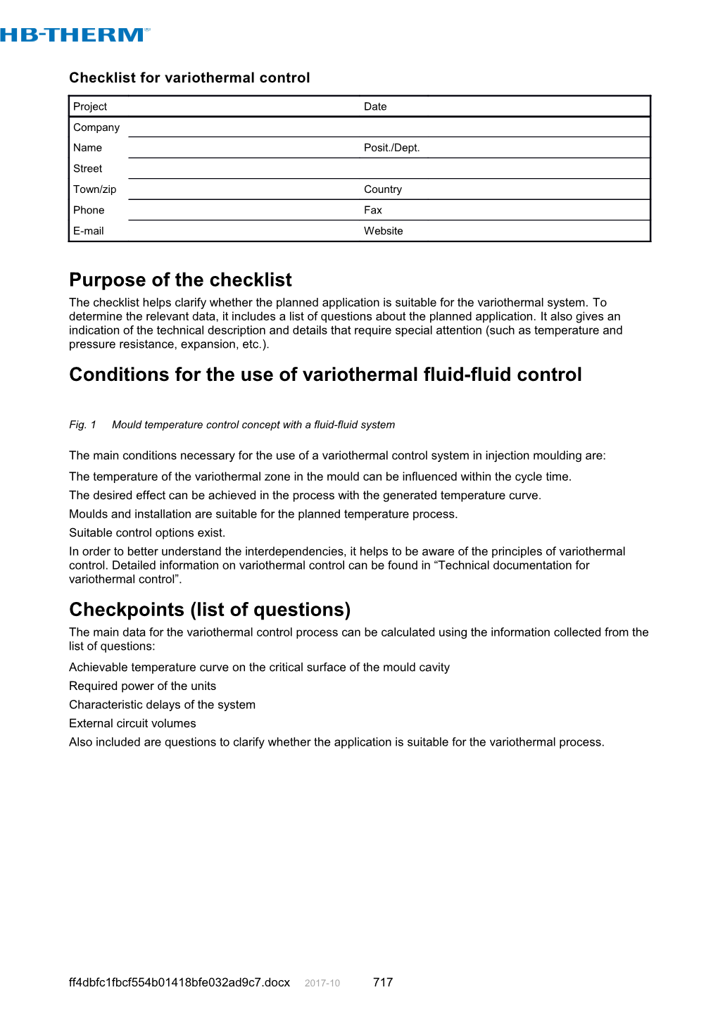 Checklist for Variothermal Control