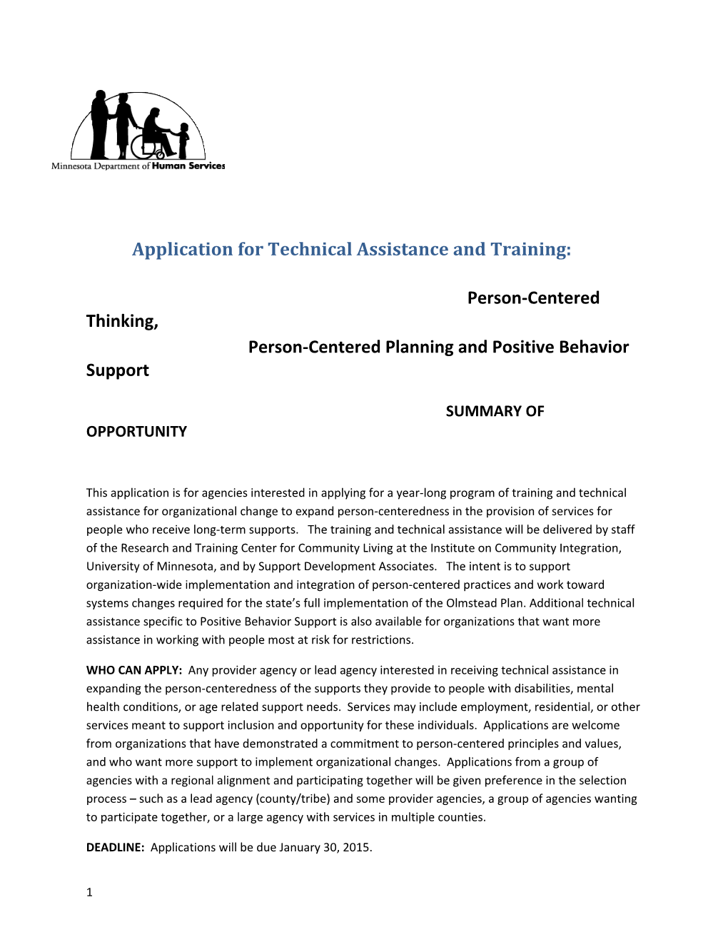 Application for Technical Assistance and Training