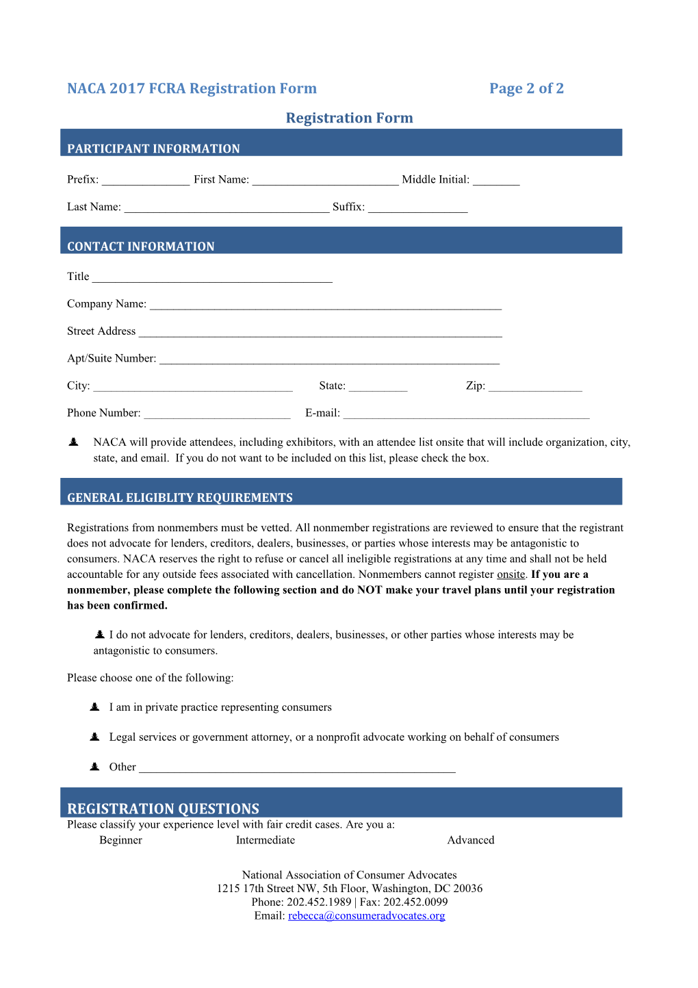 NACA 2017 FCRA Registration Form Page 2 of 2