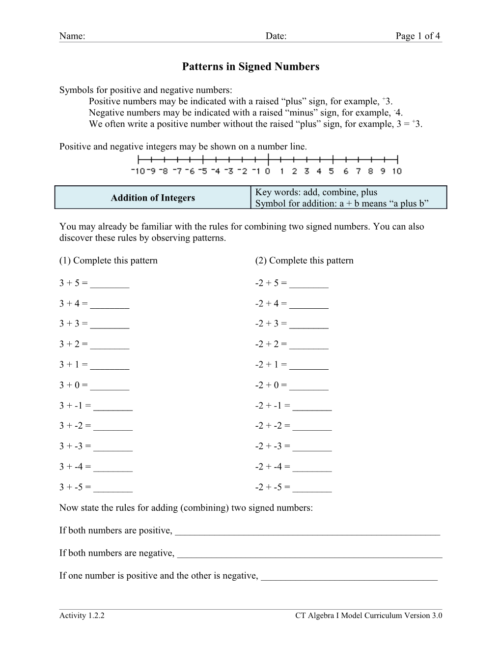 Patterns in Signed Numbers