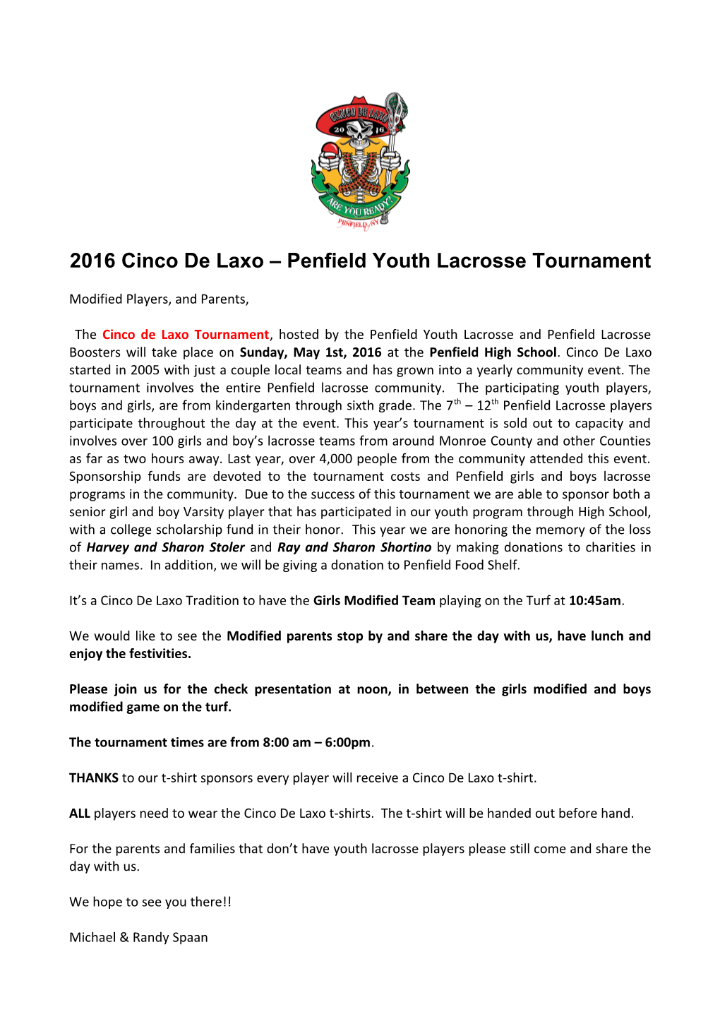 2016 Cinco De Laxo Penfield Youth Lacrosse Tournament