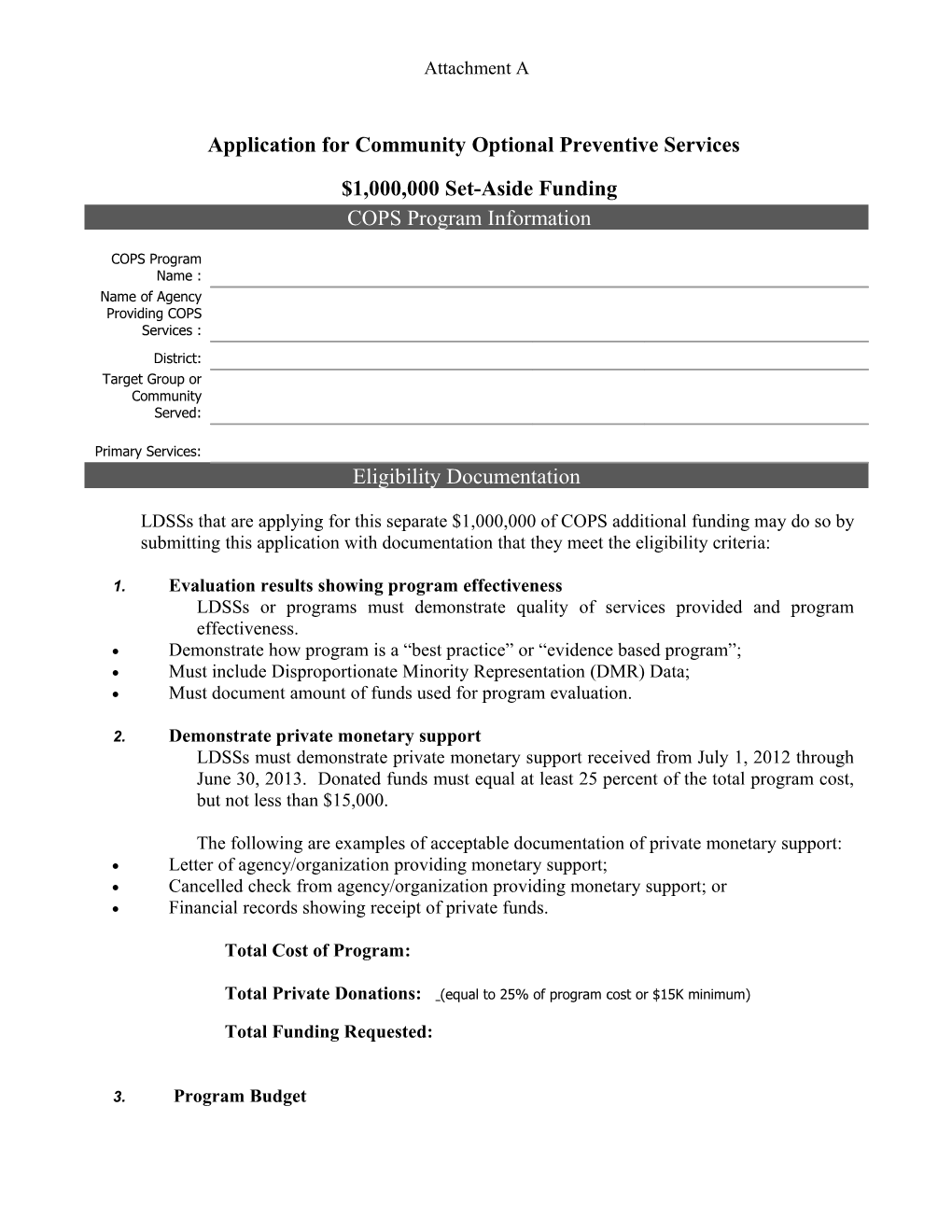 Application for Community Optional Preventive Services