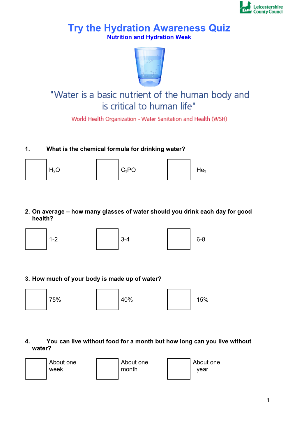 Try the Hydration Awareness Quiz