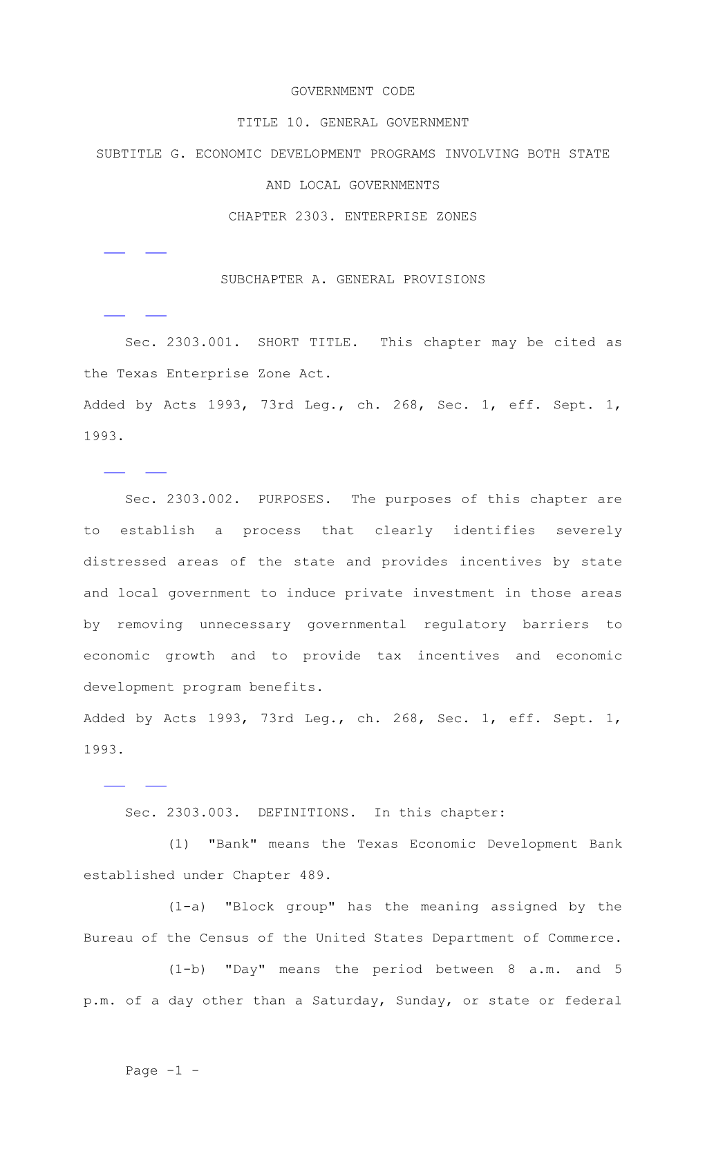 Subtitle G. Economic Development Programs Involving Both State and Local Governments