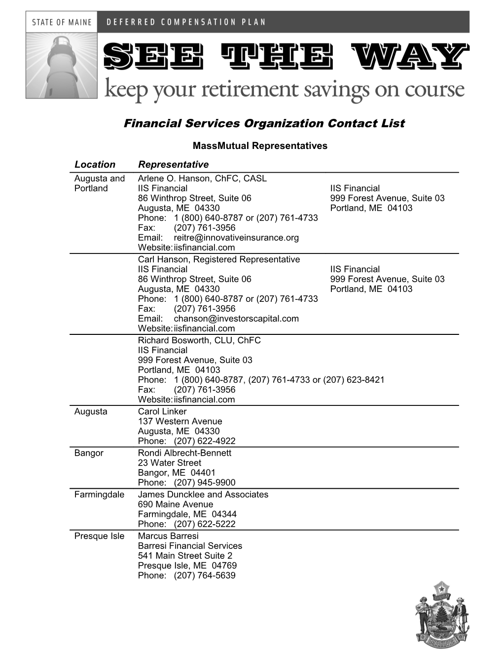 Financial Services Organization Contact List