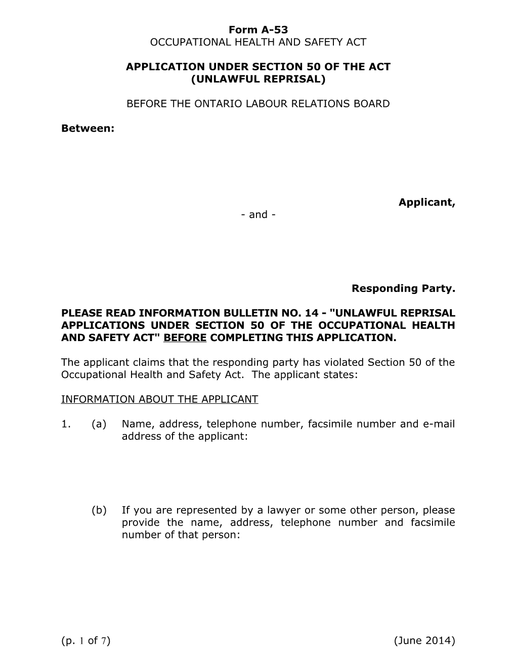 Application Under Section 50 of the Act