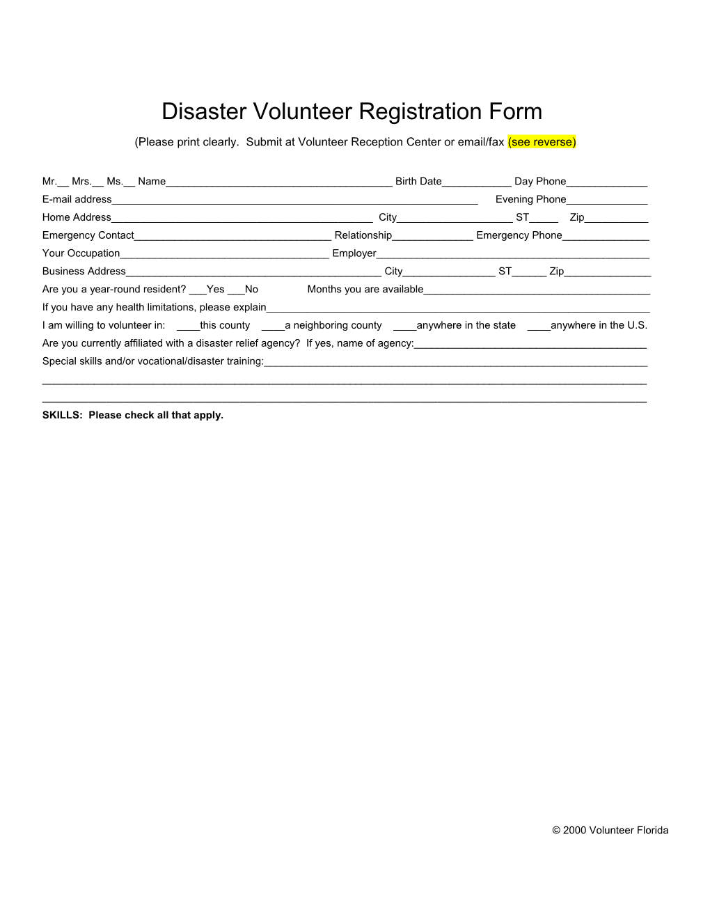 Disaster Volunteer Registration Form
