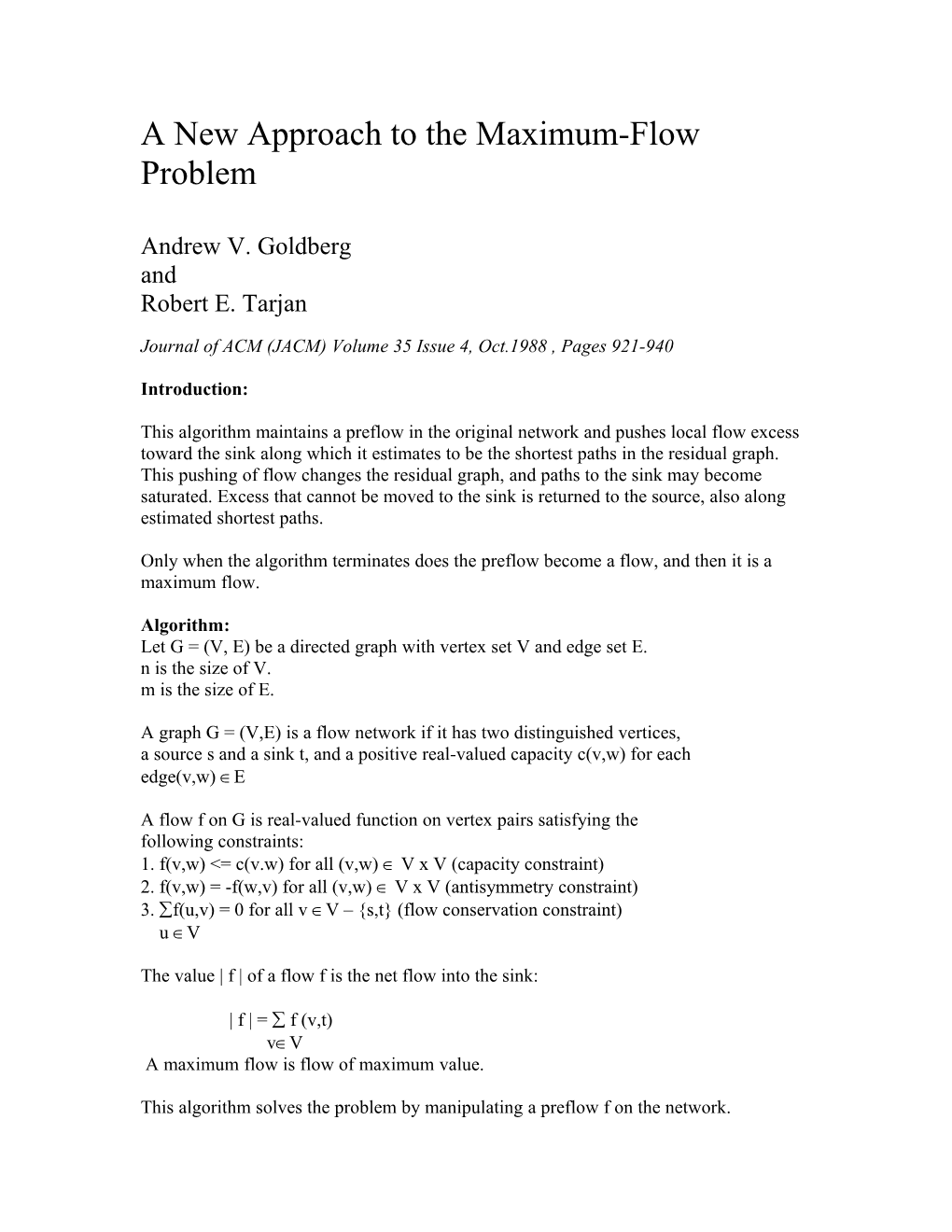 A New Approach to the Maximum-Flow Problem