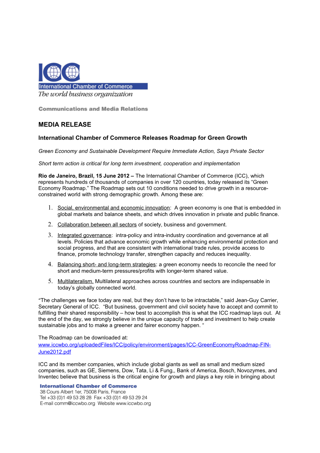 International Chamber of Commerce Releases Roadmap for Green Growth