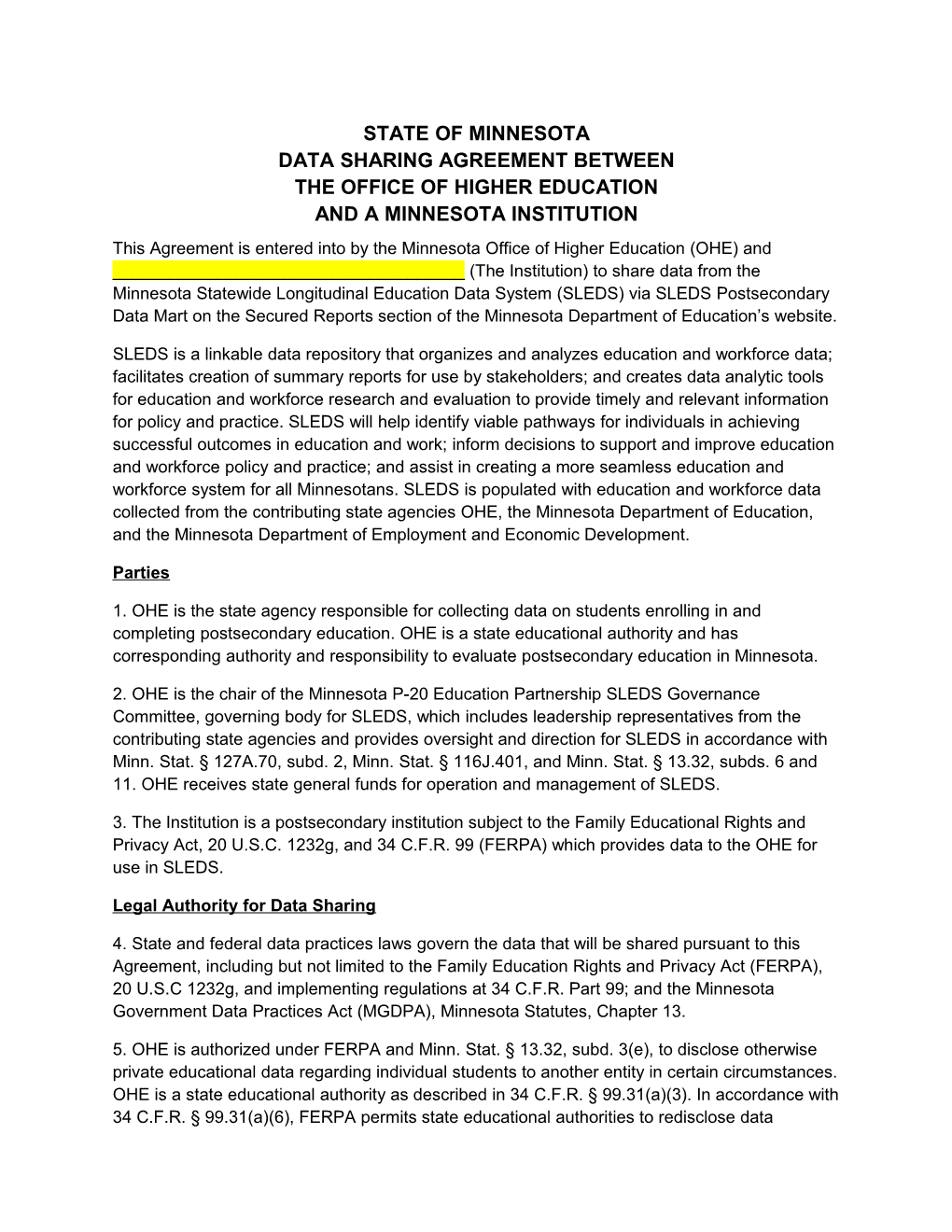 Data Sharing Agreement Between