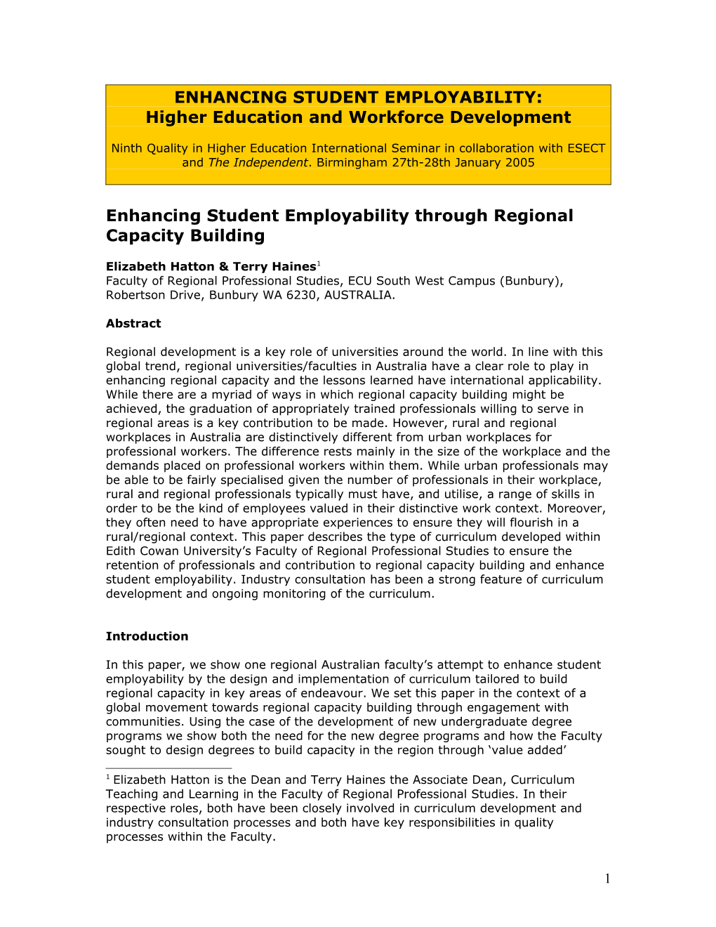 Enhancing Student Employability Through Regional Capacity Building