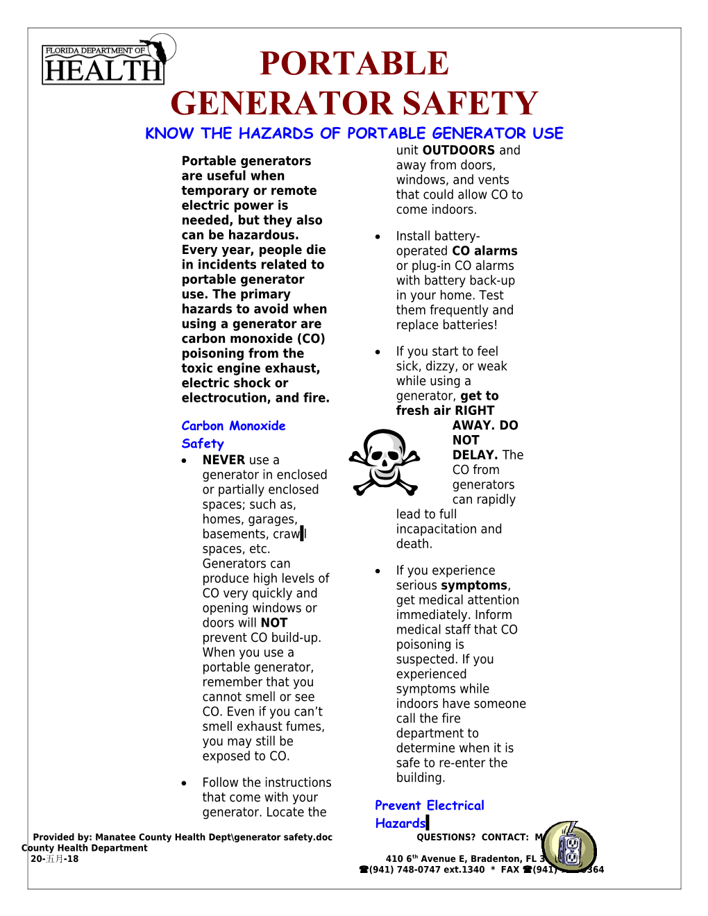 Know the Hazards of Portable Generator Use
