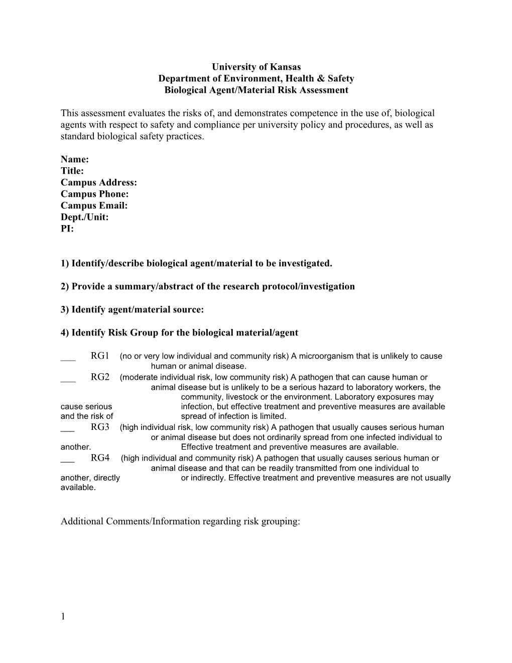 Biological Agent Risk Assessment