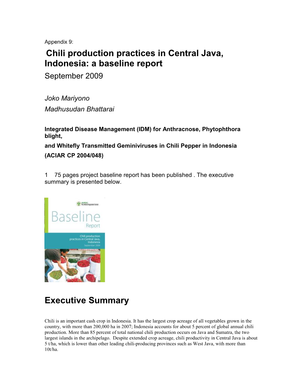 Chili Production Practices in Central Java, Indonesia: a Baseline Report