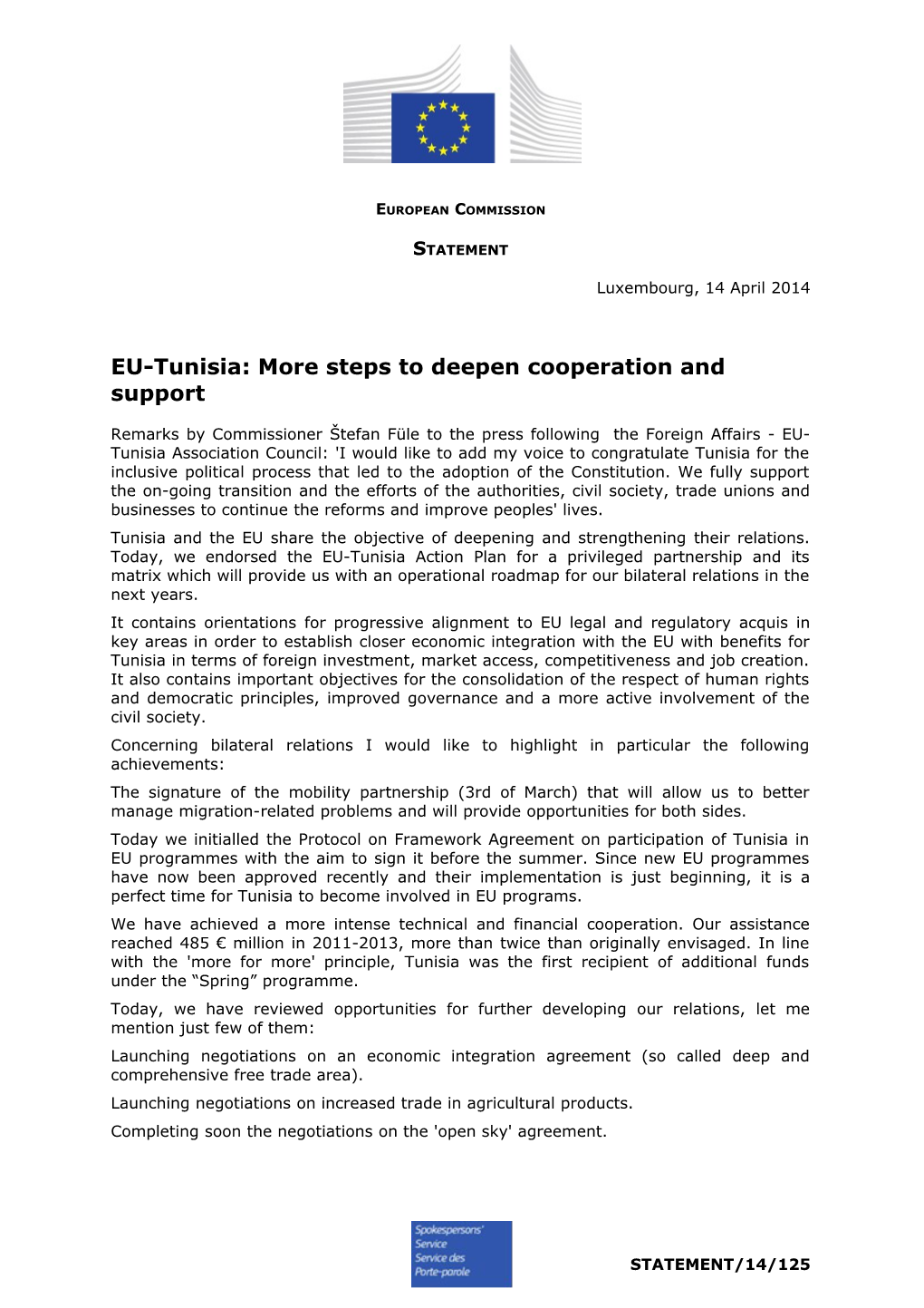 EU-Tunisia: More Steps to Deepen Cooperation and Support