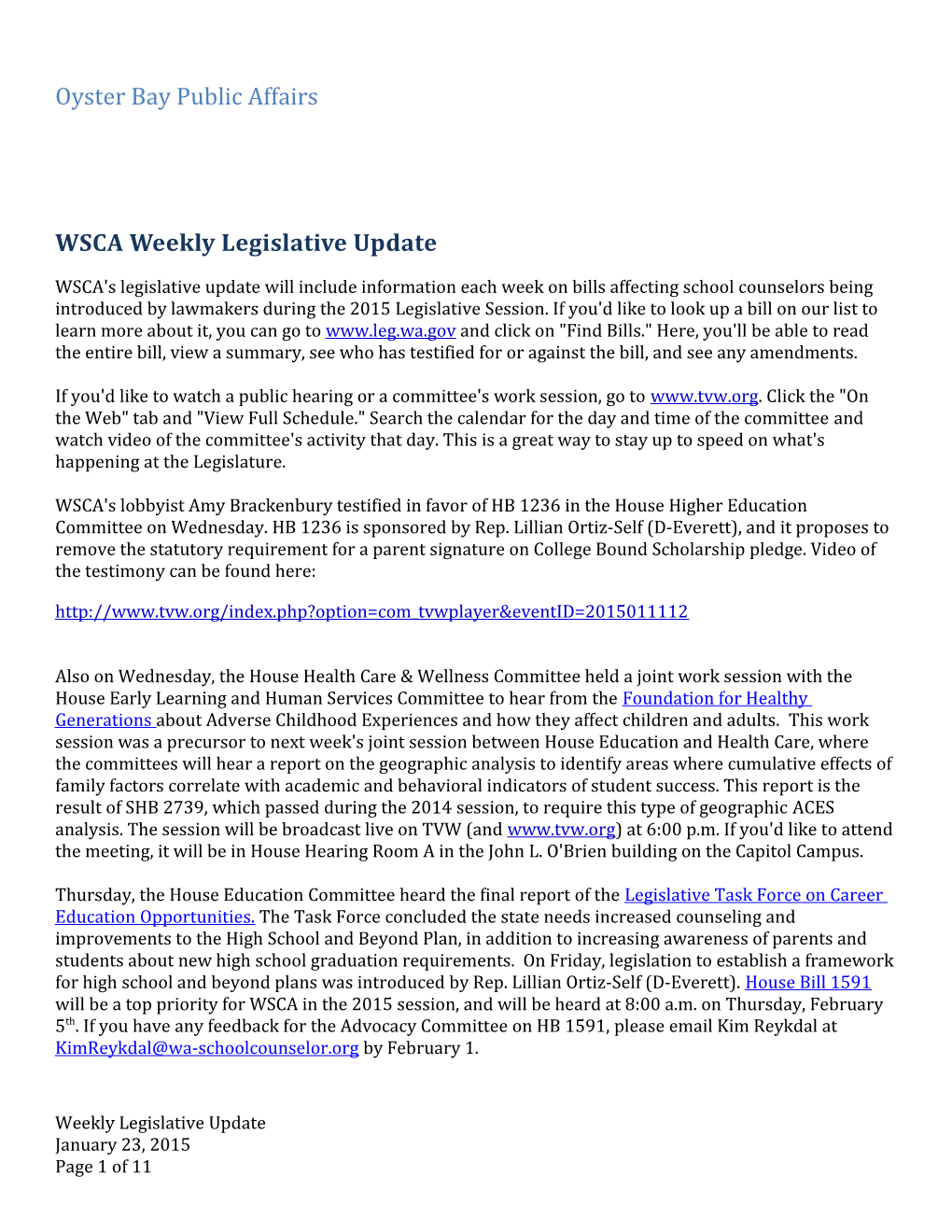 WSCA Weekly Legislative Update